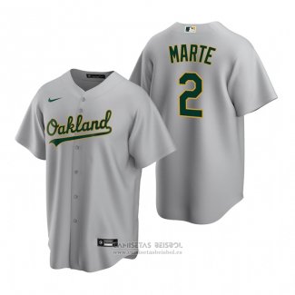 Camiseta Beisbol Hombre Oakland Athletics Starling Marte Replica Road Gris