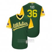 Camiseta Beisbol Hombre Oakland Athletics Yusmeiro Petit 2018 LLWS Players Weekend Yus Verde