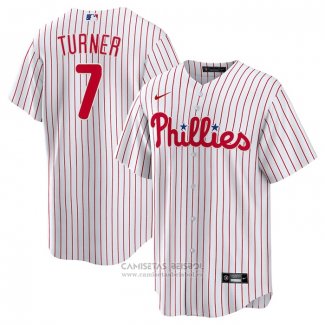 Camiseta Beisbol Hombre Philadelphia Phillies Trea Turner Primera Replica Blanco