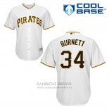 Camiseta Beisbol Hombre Pittsburgh Pirates A.j. Burnett 34 Blanco Primera Cool Base