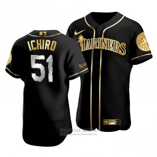 Camiseta Beisbol Hombre Seattle Mariners Ichiro Suzuki Golden Edition Autentico Negro