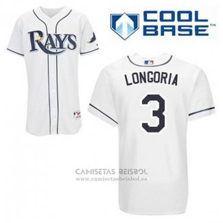 Camiseta Beisbol Hombre Tampa Bay Rays Evan Longoria 3 Blanco Primera Cool Base