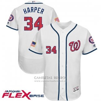 Camiseta Beisbol Hombre Washington Nationals 2017 Estrellas y Rayas Bryce Harper Blanco Flex Base