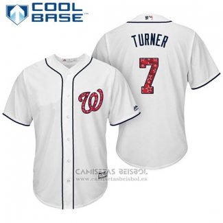 Camiseta Beisbol Hombre Washington Nationals 2017 Estrellas y Rayas Trea Turner Blanco Cool Base