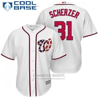 Camiseta Beisbol Hombre Washington Nationals 31 Max Scherzer Blanco 2017 Cool Base