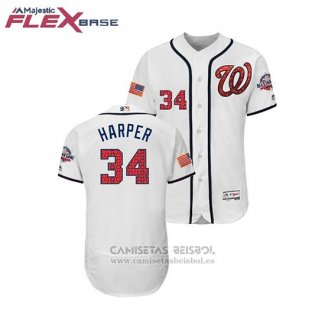 Camiseta Beisbol Hombre Washington Nationals Bryce Harper 2018 Stars & Stripes Flex Base Blanco