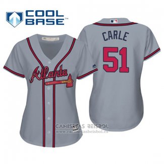 Camiseta Beisbol Mujer Atlanta Braves Shane Carle Cool Base Road 2019 Gris