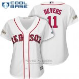 Camiseta Beisbol Mujer Boston Red Sox 2017 Postemporada 11 Rafael Devers Blanco Cool Base