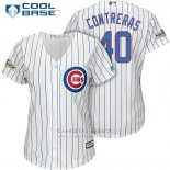 Camiseta Beisbol Mujer Chicago Cubs 2017 Postemporada 40 Willson Contreras Blanco Cool Base