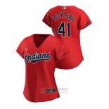 Camiseta Beisbol Mujer Cleveland Indians Carlos Santana 2020 Replica Alterno Rojo