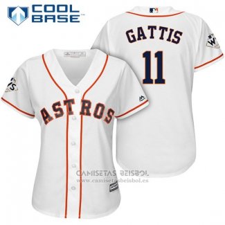 Camiseta Beisbol Mujer Houston Astros 2017 World Series Evan Gattis Blanco Cool Base