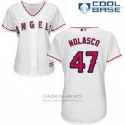 Camiseta Beisbol Mujer Los Angeles Angels 47 Ricky Nolasco Blanco Cool Base