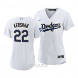 Camiseta Beisbol Mujer Los Angeles Dodgers Clayton Kershaw 2021 Gold Program Replica Blanco