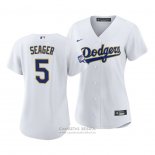 Camiseta Beisbol Mujer Los Angeles Dodgers Corey Seager 2021 Gold Program Replica Blanco