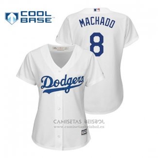 Camiseta Beisbol Mujer Los Angeles Dodgers Manny Machado Cool Base Primera Blanco