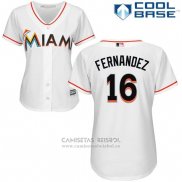 Camiseta Beisbol Mujer Miami Marlins 16 Jose Fernandez Blanco Cool Base