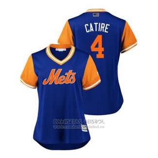 Camiseta Beisbol Mujer New York Mets Wilmer Flores 2018 LLWS Players Weekend Catire Azul