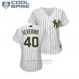 Camiseta Beisbol Mujer New York Yankees Luis Severino 2018 Dia de los Caidos Cool Base Blanco