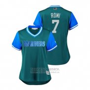 Camiseta Beisbol Mujer Seattle Mariners Andrew Romine 2018 LLWS Players Weekend Romi Verde