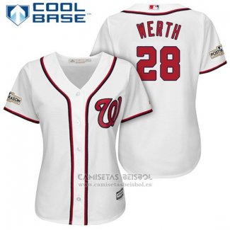 Camiseta Beisbol Mujer Washington Nationals 2017 Postemporada Jayson Werth Blanco Cool Base