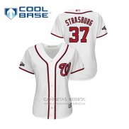 Camiseta Beisbol Mujer Washington Nationals Stephen Strasburg 2019 Postemporada Cool Base Blanco