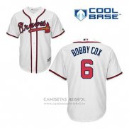 Camiseta Beisbol Hombre Atlanta Braves 6 Bobby Cox Blanco Primera Cool Base