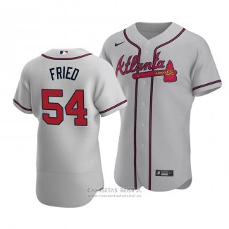 Camiseta Beisbol Hombre Atlanta Braves Max Fried Autentico Road Gris