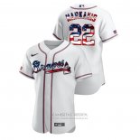 Camiseta Beisbol Hombre Atlanta Braves Nick Markakis 2020 Stars & Stripes 4th of July Blanco