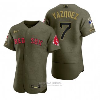 Camiseta Beisbol Hombre Boston Red Sox Christian Vazquez Camuflaje Digital Verde 2021 Salute To Service