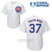 Camiseta Beisbol Hombre Chicago Cubs 37 Travis Wood Blanco Primera Cool Base