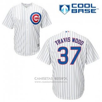 Camiseta Beisbol Hombre Chicago Cubs 37 Travis Wood Blanco Primera Cool Base