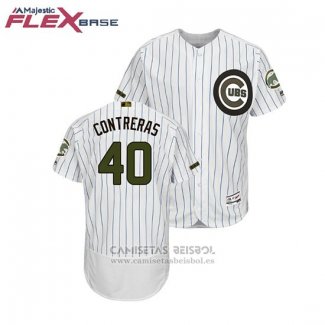 Camiseta Beisbol Hombre Chicago Cubs Willson Contreras 2018 Dia de los Caidos Flex Base Blanco