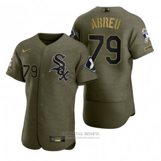 Camiseta Beisbol Hombre Chicago White Sox Jose Abreu Camuflaje Digital Verde 2021 Salute To Service