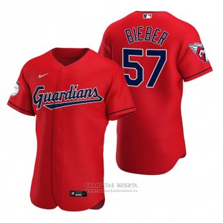 Camiseta Beisbol Hombre Cleveland Guardians Shane Bieber Autentico Alterno Rojo