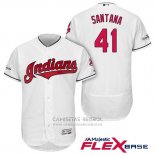 Camiseta Beisbol Hombre Cleveland Indians 2017 Postemporada Carlos Santana Blanco Flex Base