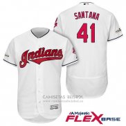 Camiseta Beisbol Hombre Cleveland Indians 2017 Postemporada Carlos Santana Blanco Flex Base