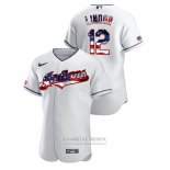 Camiseta Beisbol Hombre Cleveland Indians Francisco Lindor 2020 Stars & Stripes 4th of July Blanco