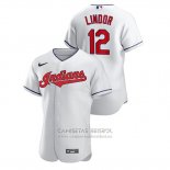 Camiseta Beisbol Hombre Cleveland Indians Francisco Lindor Autentico Blanco