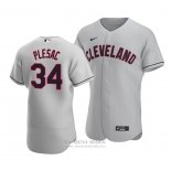 Camiseta Beisbol Hombre Cleveland Indians Zach Plesac Autentico Road Gris