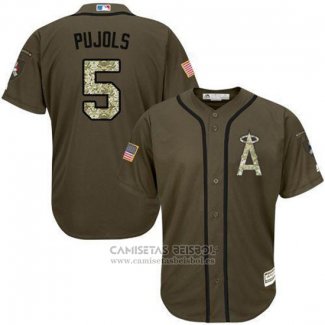 Camiseta Beisbol Hombre Los Angeles Angels 5 Albert Pujols Verde Salute To Service