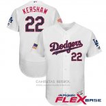 Camiseta Beisbol Hombre Los Angeles Dodgers 2017 Estrellas y Rayas Clayton Kershaw Blanco Flex Base