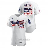 Camiseta Beisbol Hombre Los Angeles Dodgers Mookie Betts 2020 Stars & Stripes 4th of July Blanco