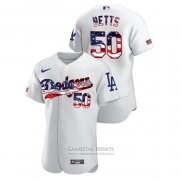 Camiseta Beisbol Hombre Los Angeles Dodgers Mookie Betts 2020 Stars & Stripes 4th of July Blanco