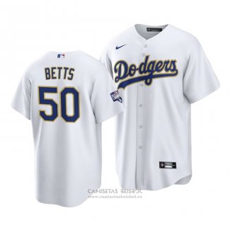 Camiseta Beisbol Hombre Los Angeles Dodgers Mookie Betts 2021 Gold Program Replica Blanco