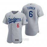 Camiseta Beisbol Hombre Los Angeles Dodgers Trea Turner Autentico Alterno Gris