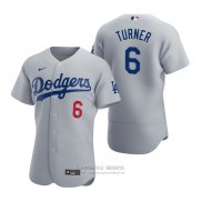 Camiseta Beisbol Hombre Los Angeles Dodgers Trea Turner Autentico Alterno Gris