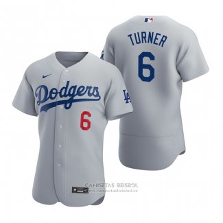 Camiseta Beisbol Hombre Los Angeles Dodgers Trea Turner Autentico Alterno Gris