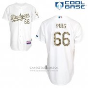 Camiseta Beisbol Hombre Los Angeles Dodgers Yasiel Puig 66 Blanco Usmc Cool Base