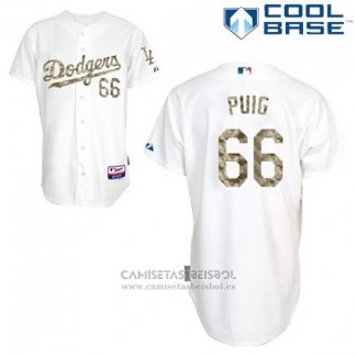 Camiseta Beisbol Hombre Los Angeles Dodgers Yasiel Puig 66 Blanco Usmc Cool Base