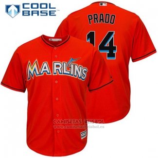 Camiseta Beisbol Hombre Miami Marlins Martin Prado 14 Cool Base Firebrick